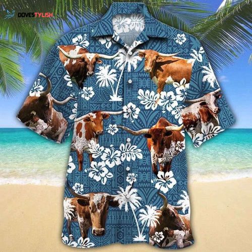 Tx Longhorn Cattle Lovers Corn Pattern Hawaiian Shirt, Unisex Print Aloha Short Sleeve Casual Shirt