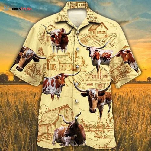 Tx Longhorn Cattle Lovers American Flag Hawaiian Shirt, Unisex Print Aloha Short Sleeve Casual Shirt