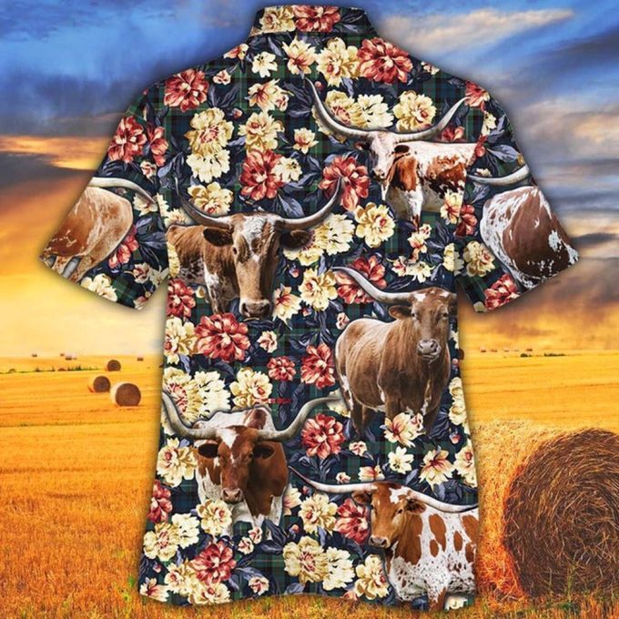 Tx Longhorn Cattle Lovers Green Plaid Pattern Hawaiian Shirt, Unisex Print Aloha Short Sleeve Casual Shirt