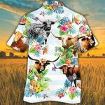 Tx Longhorn Cattle Lovers Tropical Flower Hawaiian Shirt, Unisex Print Aloha Short Sleeve Casual Shirt