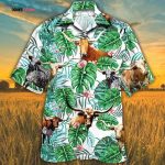 Tx Longhorn Cattle Lovers Tropical Plant Hawaiian Shirt, Unisex Print Aloha Short Sleeve Casual Shirt