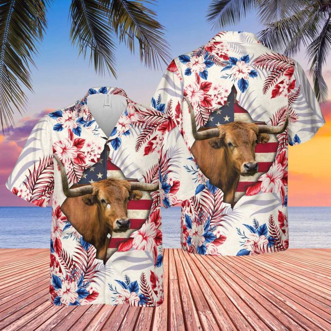 Tx-Longhorn Face Hibiscus Flower All Over Printed 3D Hawaiian Shirt