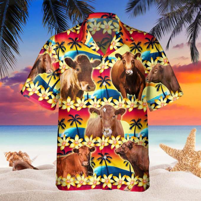 Vintage Red Angus Tropical Sunset Hibiscus And Palm Tree Hawaiian Shirt