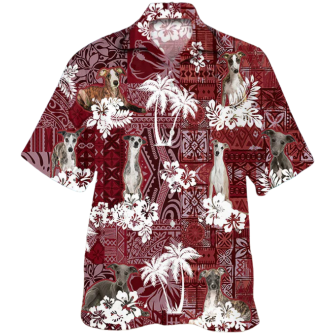 White German Shepherd Hawaiian Shirt, Cute Dog Hawaii Shirt Red Pattern