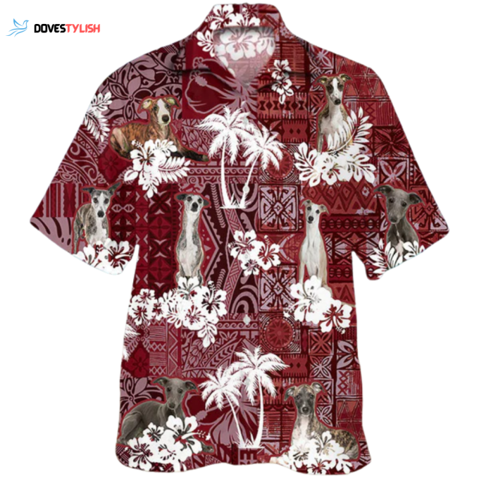 White German Shepherd Hawaiian Shirt, Cute Dog Hawaii Shirt Red Pattern