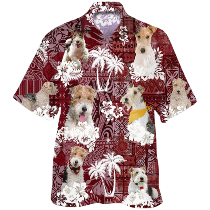 Wire Fox Terrier Hawaiian Shirt, Cool Dog Hawaiian Shirt Red Pattern