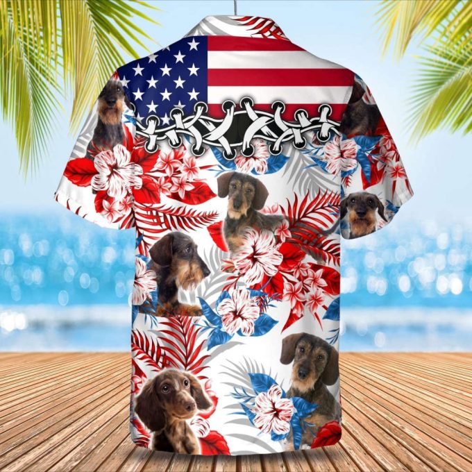 Wirehair Dachshund Hawaiian Shirt, Short Sleeve Dog Full Print Aloha Beach Shirt For Summer