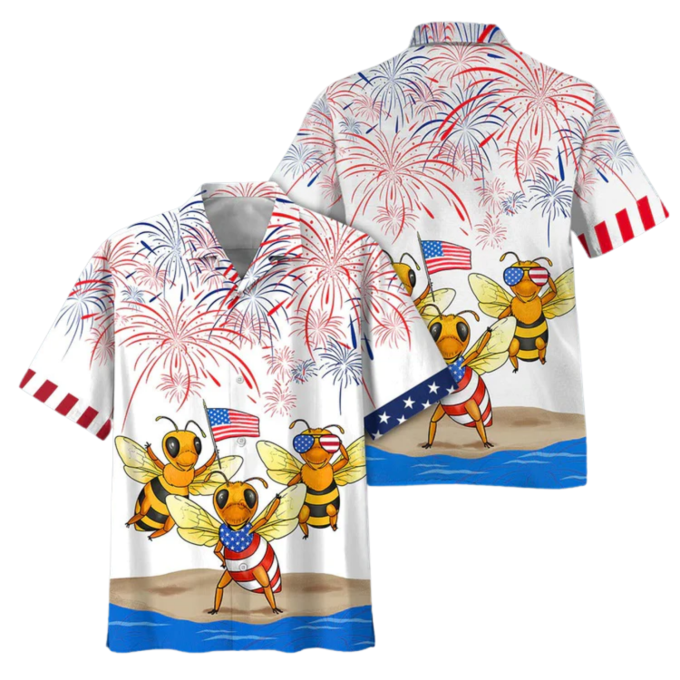 Bee Hawaiian Full Print Shirt, Bee’s Hawaiian Shirt Independence Day, Funny 4Th Of July Gifts