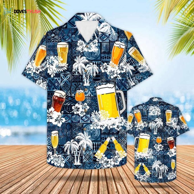 Beer Hawaiian Shirt Style Blue Drinking Shirt Beer Lover Gift, Summer Hawaiian Shirts