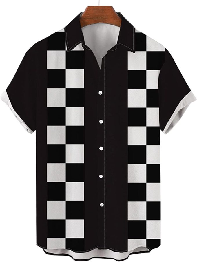 Black and White Hawaiian Shirt Casual Shirt for Men Chess Square Shirt