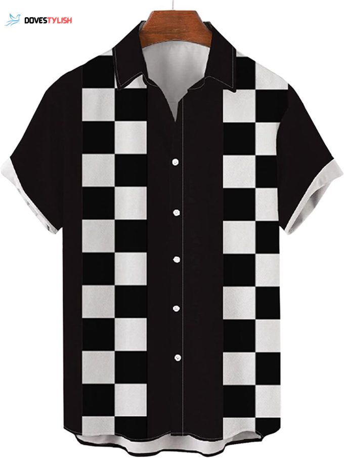 Black and White Hawaiian Shirt Casual Shirt for Men Chess Square Shirt