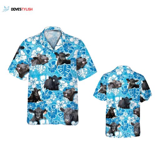 Black Angus Cattle Lovers Blue Tribal Hawaiian Shirt, Unisex Print Aloha Short Sleeve Casual Shirt