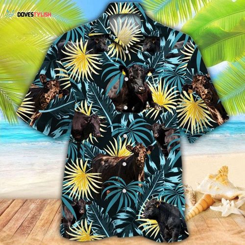 Black Angus Bright Hibiscus Flowers Hawaiian Shirt, Men’s Cow Hawaiian Shirt, Bull Hawaii Aloha Shirt