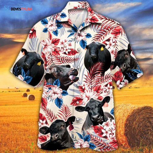 Black Angus Cattle Lovers Aloha Pattern All Over Printed 3D Hawaiian Shirt