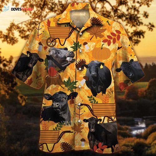 Black Angus Bright Hibiscus Flowers Hawaiian Shirt, Men’s Cow Hawaiian Shirt, Bull Hawaii Aloha Shirt