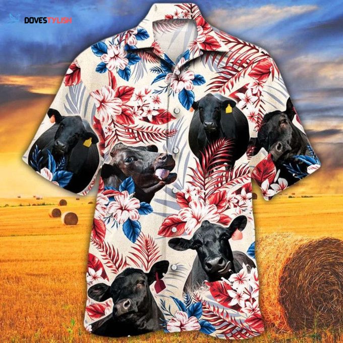 Black Angus Cattle Lovers Texas Flag Hawaiian Shirt, Unisex Print Aloha Short Sleeve Casual Shirt