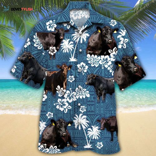 Black Angus Cattle Lovers Aloha Pattern All Over Printed 3D Hawaiian Shirt