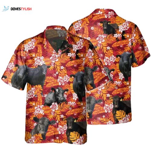 Black Angus Hawaiian Shirts, Black Angus In American Flag Pattern Tropical Flower Hawaiian Shirt