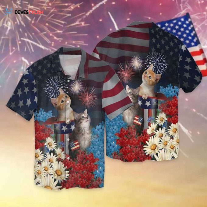 Cat Hawaiian Shirt, 4Th Of July Cat Aloha Beach Shirts, Cat Independence Day Hawaiian Shirts