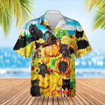 Cats And Pumpkin With Sunflowers Hawaiian Shirt 2024 Halloween Funny Button Up Shirt For Men