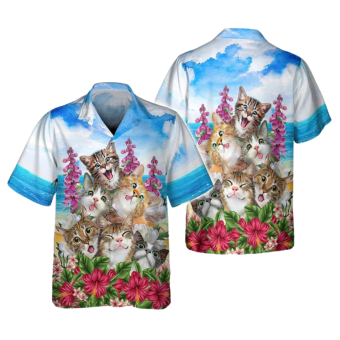 Cats Smile Hawaiian Shirt, Cat And Flower Hawaiian Shirts