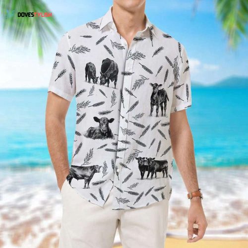 Charolais Cattle Blue And Yellow Tropical Plants Hawaiian Shirt