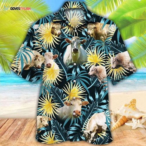 Black Angus Blue Floral Hawaiian Shirt, Cow Hawaii Aloha Beach Shirt, Bull Hawaiian Shirt