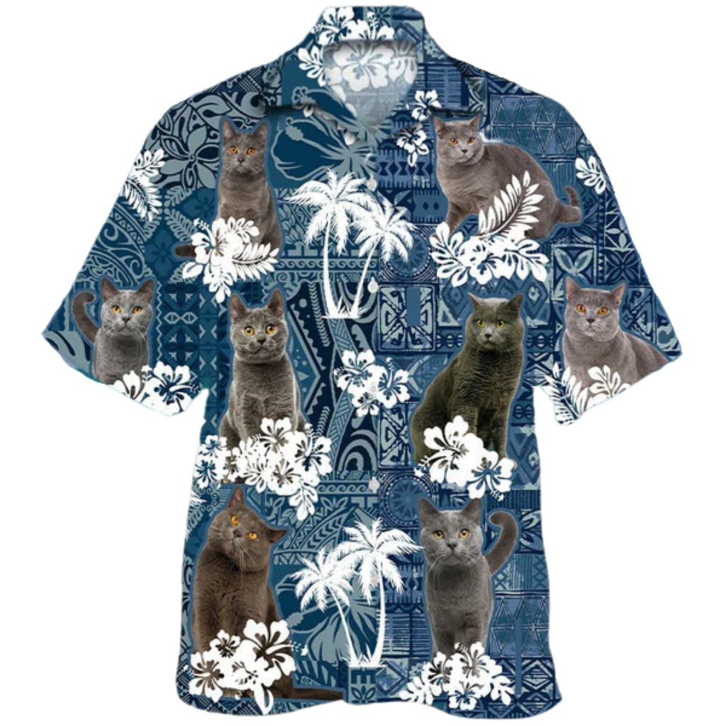 Chartreux Hawaiian Shirt, Cool Hawaiian Shirt For Cat Lovers, Cat Hawaii Aloha Beach Shirts, Cat Hawaiian