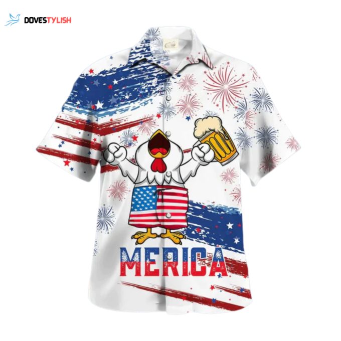 Chicken Drink Beer Hawaiian Shirt Chicken Merica Patriotic Hawaiian Shirt