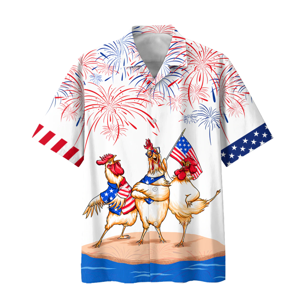 Chicken Hawaiian Shirts Independence Day Is Coming, 4Th Of July Funny Chicken Hawaii Aloha Beach Shirt, Chicken Lovers