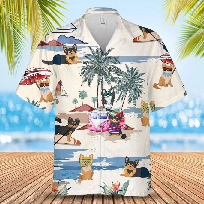 Chihuahua Longhair Summer Beach Hawaiian Shirt, Short Sleeve Dog Aloha Beach Shirt For Men And Woman