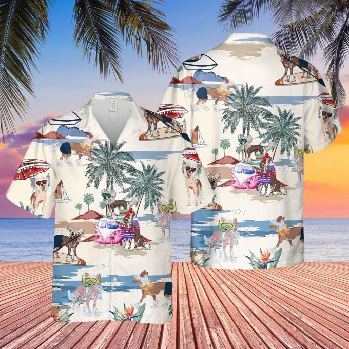 Chinese Crested Dog Summer Beach Hawaiian Shirt, Short Sleeve Dog Aloha Beach Shirt For Men And Woman