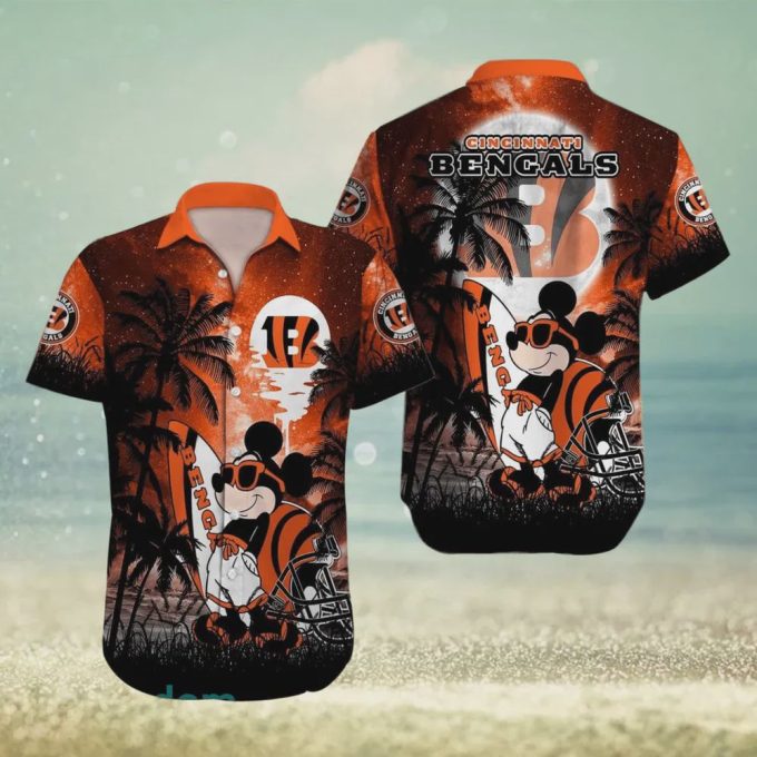 Cincinnati Bengals NFL Mickey Mouse Beach Pattern Hawaiian Shirt