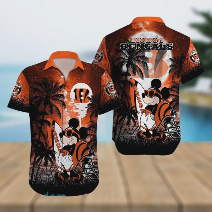 Cincinnati Bengals NFL Mickey Mouse Beach Pattern Hawaiian Shirt