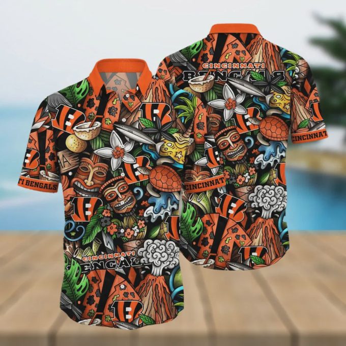 Cincinnati Bengals NFL Tiki Pattern Hawaiian Shirt