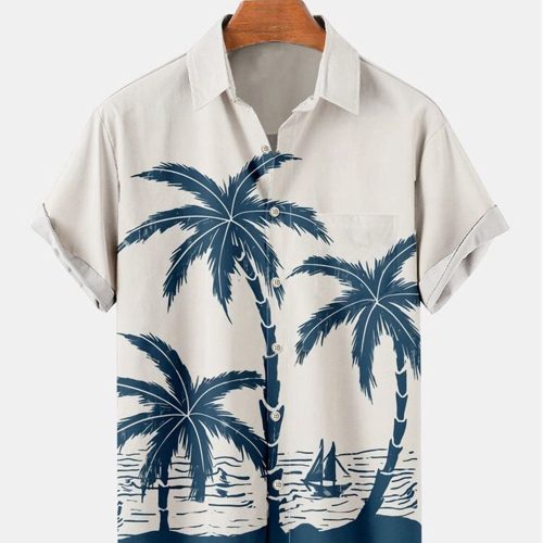 Coconut Tree Print Hawaiian Shirt, Tree Hawaiian Shirt, Beach Shirt, Gift Shirt