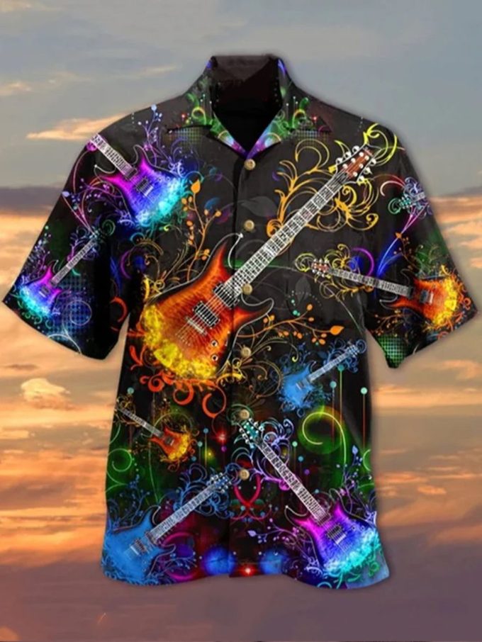 Colorful Guitar Hawaiian Shirt, Gift Shirt For Guitar Lover, Aloha Shirt, Beach Shirt