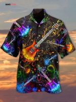 Colorful Guitar Hawaiian Shirt, Gift Shirt For Guitar Lover, Aloha Shirt, Beach Shirt