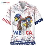 Cool American Eagle On Hawaiian Shirt Short Sleeve Independence Gift For Uncle Dad 4Th Of July Gift To Him