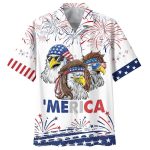 Cool American Eagle On Hawaiian Shirt Short Sleeve Independence Gift For Uncle Dad 4Th Of July Gift To Him