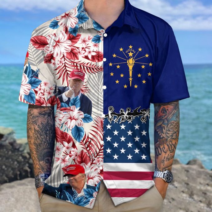 Custom Face Trump With State Flag Hawaiian Shirt – Independence Day Hawaii Shirt