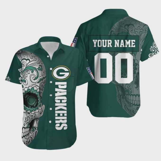 Custom Green Bay Packers Sugar Skull Hawaiian Shirt