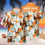 Custom Name Hereford Cow Hibiscus Flowers All 3D Printed Hawaiian Shirt