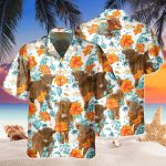 Custom Name Highland Cow Hibiscus Flowers All 3D Printed Hawaiian Shirt