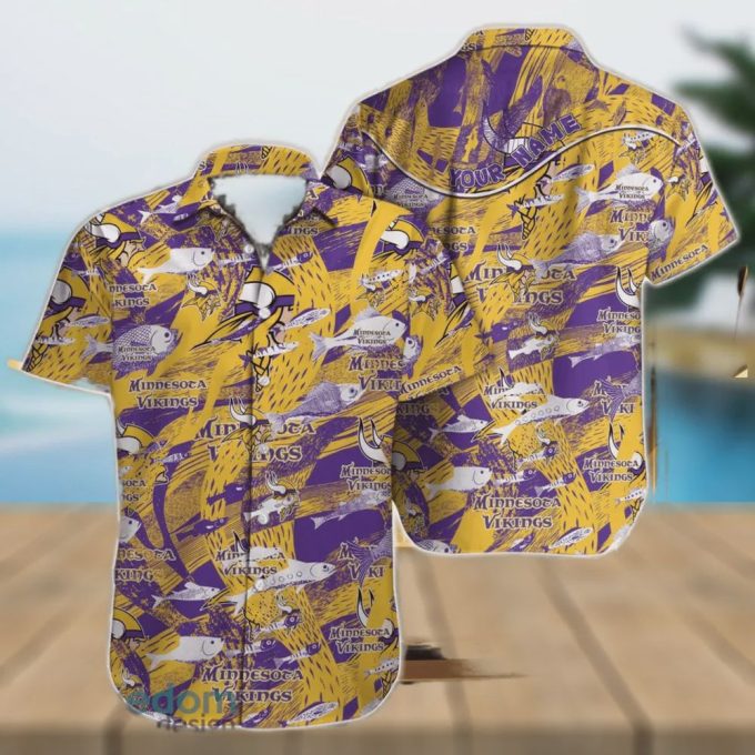 Custom Name Minnesota Vikings Vintage Flowers Pattern Hawaiian Shirt