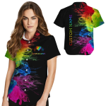 Custom Name Women Hawaiian Shirt For Lesbian, Love Is Love Rainbow Heartbeats, Pride Month LGBT