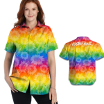 Custom Name Women Hawaiian Shirt For Lgbtq Community In Pride Month, Rainbow Sunflower Pattern