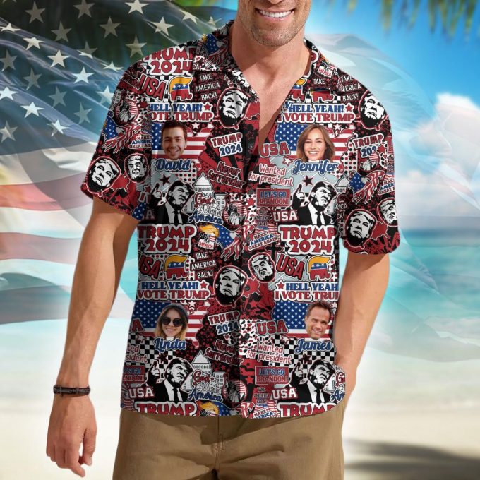 Custom Photo Trump 2024 Hawaii Shirt – Trump 2024 Hell Yeah! Vote Trump Hawaiian Shirt