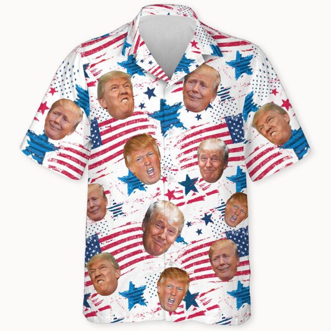 Custom Trump Face US Flag Pattern, Personalized Hawaiian Shirt, Custom Photo,Election 2024