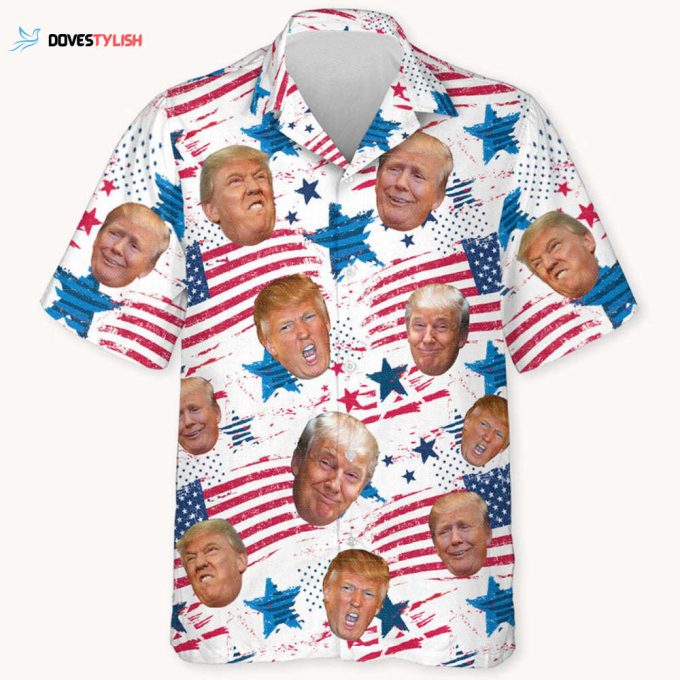 Custom Trump Face US Flag Pattern, Personalized Hawaiian Shirt, Custom Photo,Election 2024